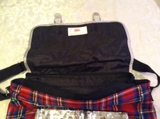 Justice backpack messenger bag tote hip shoulder red plaid silver glitter  