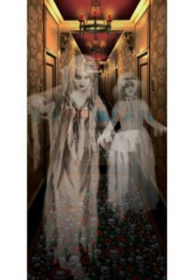 2 Vintage Lady Ghosts Haunted Hotel Building Hallway Wall Poster Scene 5Ft High