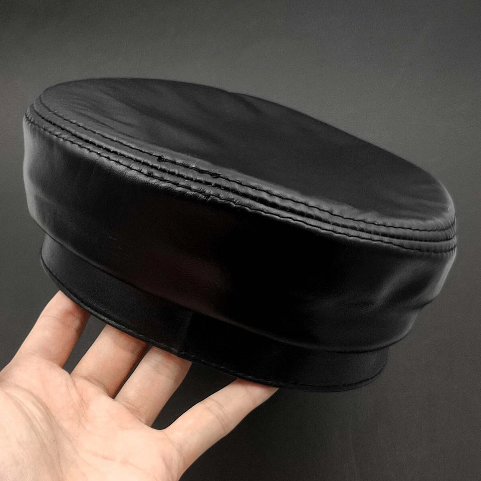 Punk Biker Cross Genuine Leather Cap Hat Men's Rocker Cap - Image 4 of 4