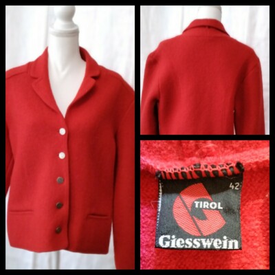 Giesswein Cardigan Women's Extra Large Red Tirol Sweater #W4346
