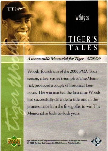 Tiger Woods 2001 cubierta superior un monumento memorable para Tiger No#TT24 - Imagen 2 de 4