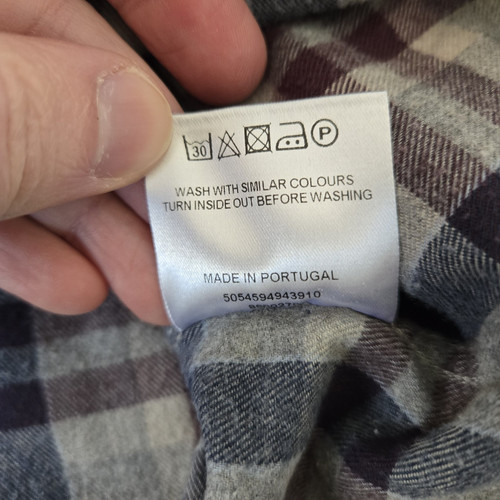 Jaeger Wool Blend Check Plaid LS Flannel Button Shirt Grey Blue Burgundy L Large - Picture 11 of 11