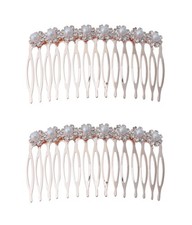 2 Pcs Hair Side Combs with Pearl Rhinestone Vintage KC Gold Elegant