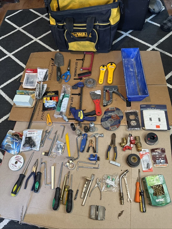 LOTE DE HERRAMIENTAS CON BOLSA DE HERRAMIENTAS DEWALT CON HERRAMIENTAS Y ACCESORIOS Y MÁS ARTÍCULOS ALEATORIOS Foto 3 de 4
