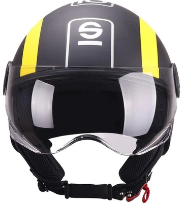 Casque Demi Jet Sparco SP 601 Noir Jaune Mat Scooter Moto Route Ville - Photo 1/4