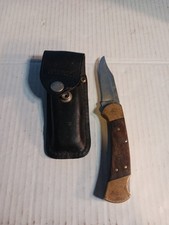 BUCK 112 RANGER Knife Made In USA 1974-80 LOCKBACK WOOD Handles W/leather Sheath