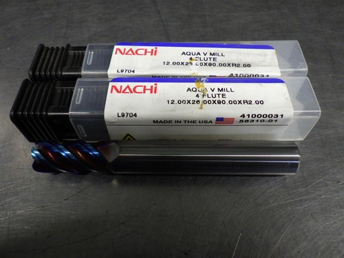 2 NUOVI! Nachi 12 mm carburo Aqua V fresa terminale 4 flauti R2 90 mm OAL