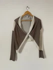 Sarah Pacini Women Cardigan One Size Taupe Beige Cotton Knit Layer Minimal