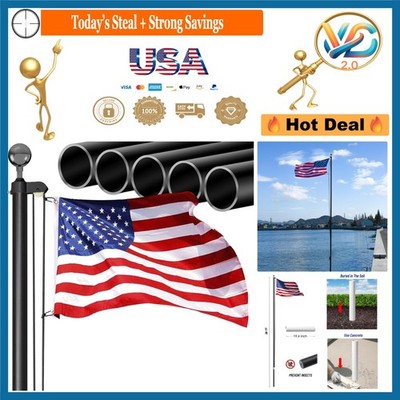 20FT Heavy Duty Aluminum Flag Pole Kit with Free American Flag for Outdoor