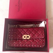 Valentino Rockstud Spike Chain Bag Rot Leder Gold Hardware Schulter Gebraucht