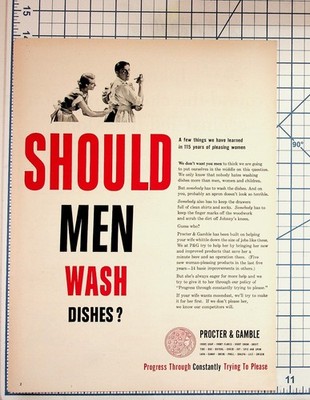 Vintage 1950s Procter & Gamble ''Should Men Wash Dishes?'' Magazine Ad