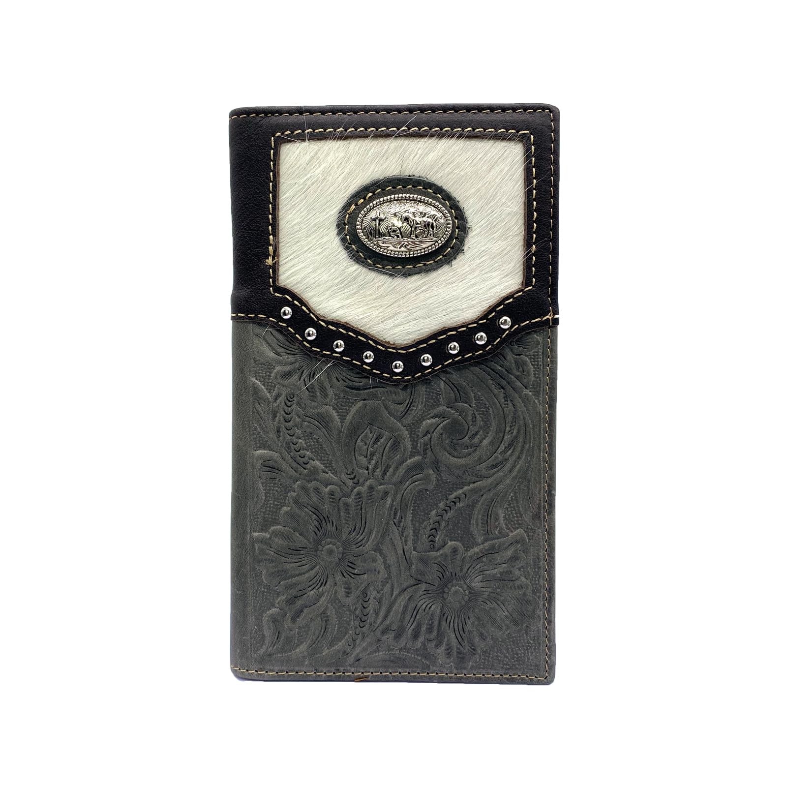 Western Rodeo Tooled Genuine Leather Berry Concho Men's Long Bifold Checkbook...