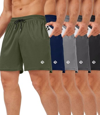 5 Pack Gym Shorts Men 5 Inch Quick Dry Mesh Shorts Men Lightweight Training A...