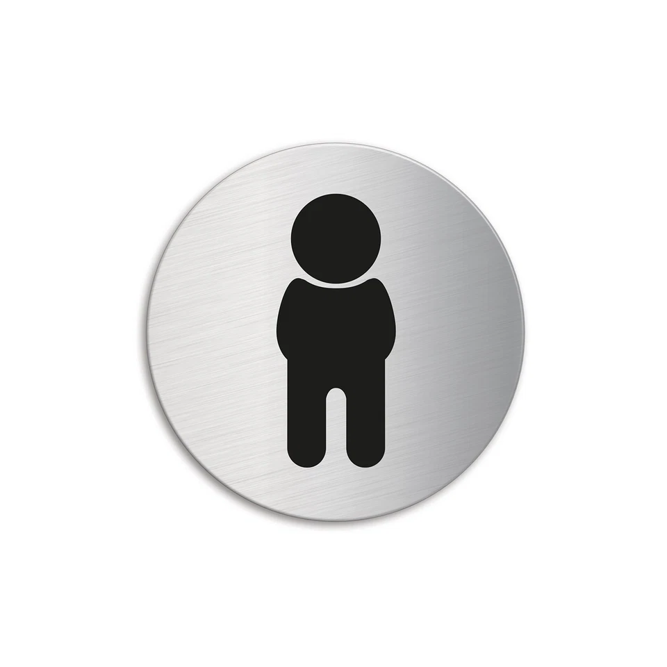Schild WC-Jungen Ø 60 mm Türschild aus Edelstahl matt gebürstet selbstklebend - Bild 1 von 1