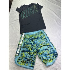 Nike Dri Fit Kids Athletic Set T Shirt Shorts Blue Yellow Camo XL