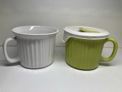 CorningWare Colours w/Vented Lid & French White Mug Soup Bowl Stoneware 20 oz