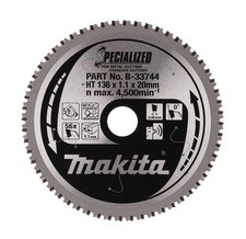 Image of Makita Specialized Circular Saw Blade Metal Stainless 136mm x 20mm x 56T B-33744