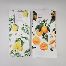 2X 2-Pack COTTON KITCHEN TEA HAND TOWEL SETS Citrus Lemons Oranges White
