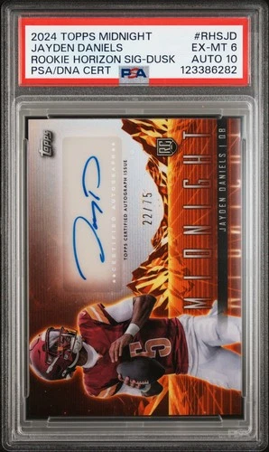 2024 TOPPS MIDNIGHT RC HORIZON SIGNATURES JAYDEN DANIELS 22/75 PSA 6 AUTO 10