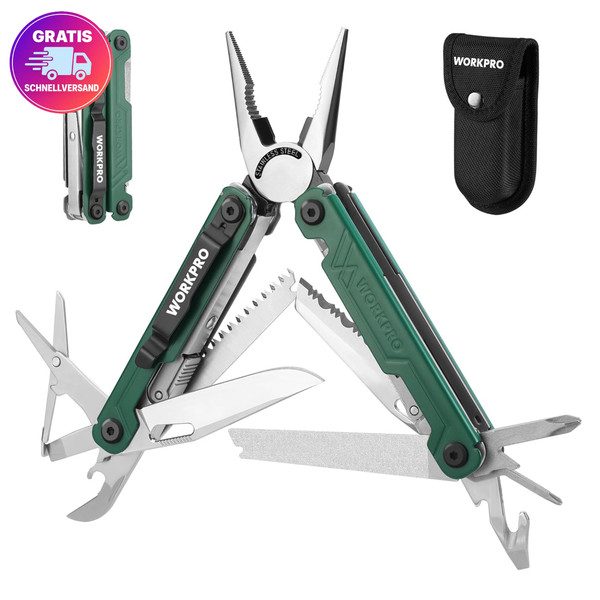 Workpro Multifunktionszange 18In1 Multitool Edelstahl Messer Schere GüRtelclip-image