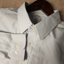 Brooks Brothers Dress Shirt Mens 17.5 34/35 Blue Green Regent Non-Iron Check