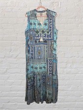Chico’s 3 modern peasant tile dress maxi lined bodice Blue Size XL NWT Beach
