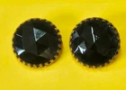 Vintage MIRIAM HASKELL Gold Tone Black faceted glass  Clip On Earrings Signed