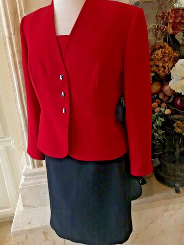 TAHARI Red Jacket, top and Black Skirt 