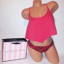 Victoria Secret Lingerie Set Camisole  Panty Red Crop Top PINK Sleepwear New