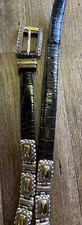 Brighton Belt Black 44203 Alligator Croc Embossed Silver Gold Accents 26  28  