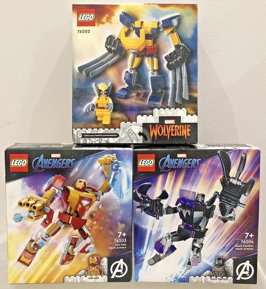 ⭐ LEGO MARVEL 76202 Wolverine 76203 Iron Man 76204 Black Panther Mech  Armours