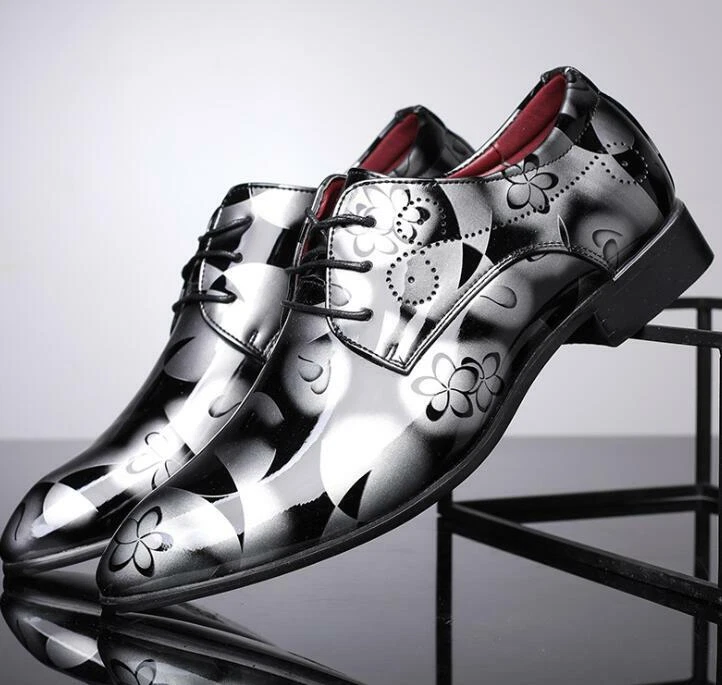 Sapatos masculinos de negócios novos sapatos formais de casamento de couro envernizado brilhante com cadarço tamanho - Imagem 4 de 4