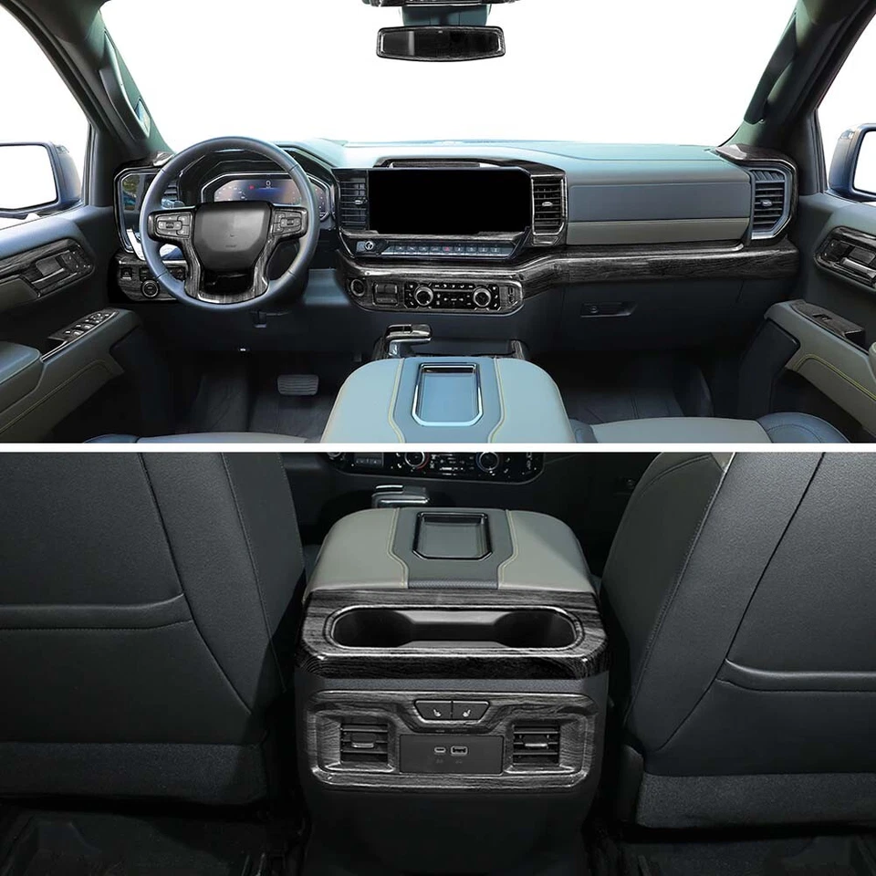Center Console Interior Trim Cover For Chevy Silverado 2022-25 Black Wood 19pcs - Image 3 of 4