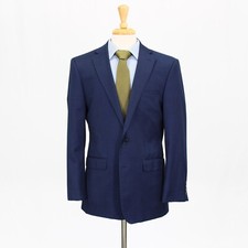 Calvin Klein 42R Blue Sport Coat Blazer Jacket Solid 2B Wool