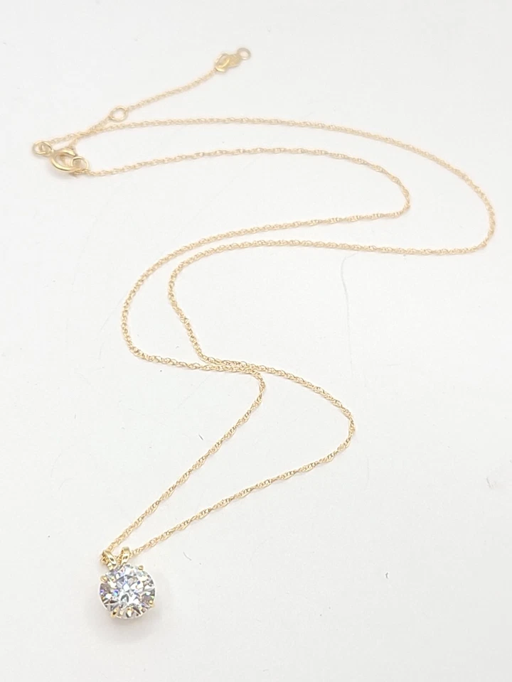 Colgante Diamonique 100 facetas 2 ct tw con cadena, oro amarillo 14K Foto 3 de 4