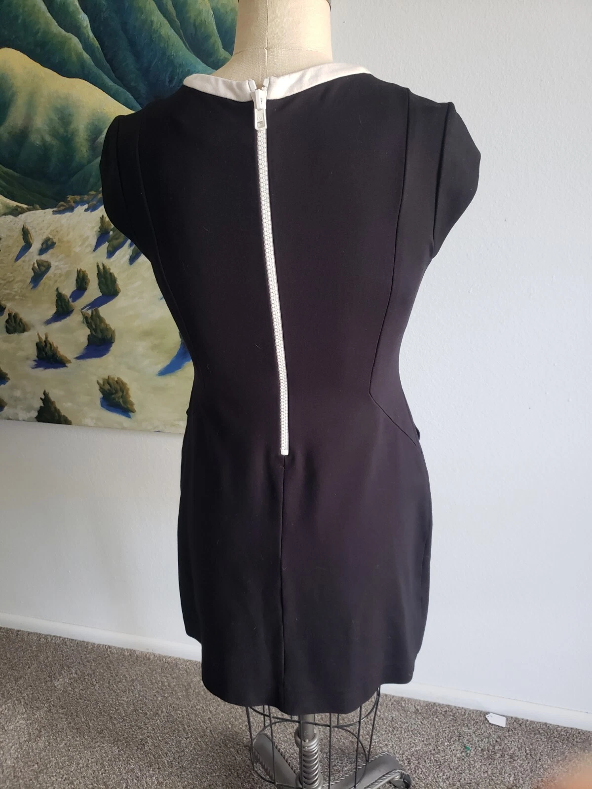 Kate Spade Mini Abito Tubino Daria Cappuccio Manica Mini Nero Bianco Taglia 2 Preppy