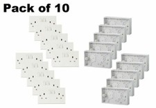 White 2 Gang Twin Double Switched Wall Socket + 25mm Surface Pattress Back Box