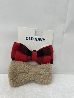 Old Navy 2 Pack Buffalo Plaid & Solid Teddy Sherpa Pets Dog Bow-Tie - Image 1 of 4