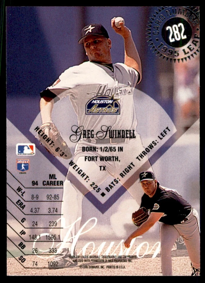 1995 Leaf Greg Swindell Baseball Cards #282 - Image 2 of 2