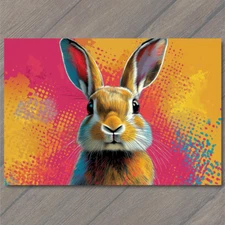 Art Print Bunny Rabbit Easter Color Explosion Whimsical Bright Pop Art Neon Fun