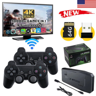 64G 4K HDMI TV Game Console Stick Built-in 10000+ Games w/ 2 Wireless Gamepad US
