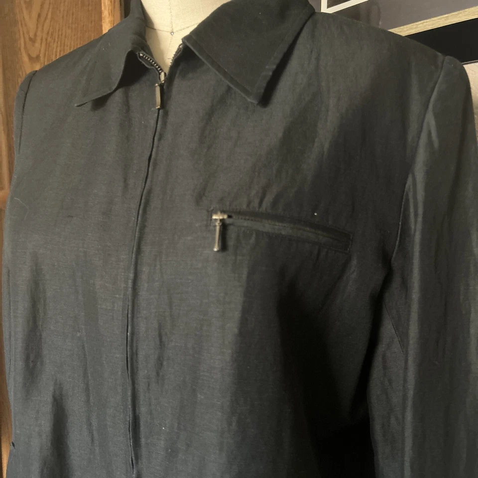 Classiques Entier Zip.  Up Long Sleeve Collared Jacket Small Silk Linen - Изображение 2 из 4