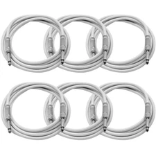 6 Pack of 10 Foot 1/4 Inch TS Patch Cables - Unbalanced White Pro Audio Cords