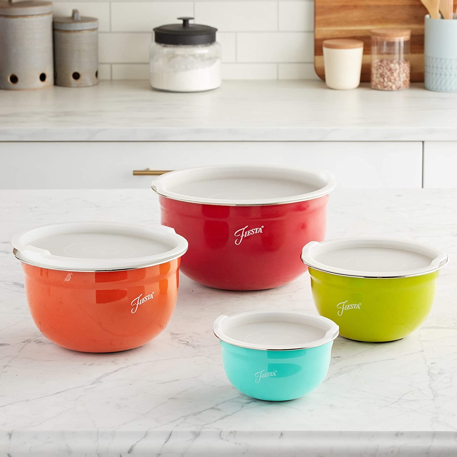 Fiesta Mixing 8-Piece Stainless Steel Bowl Set with Lids