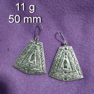 Fine Silver Earrings Sterling 925 Jewelry 11g Tribal Engraved Vintage L1720