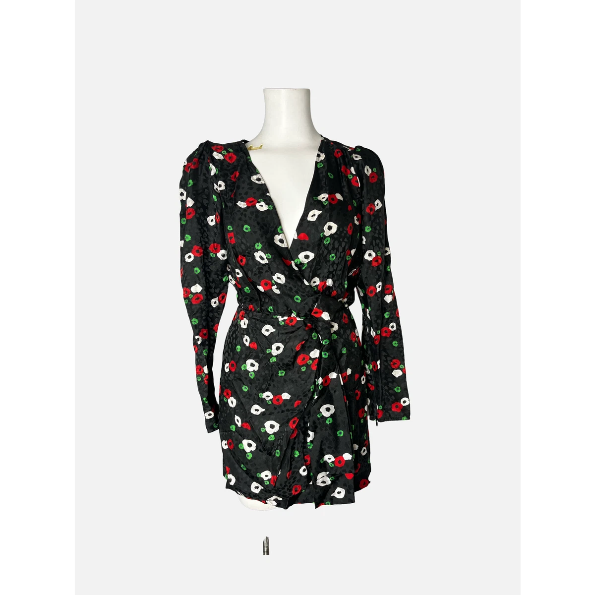 The Kooples Women s Floral Mini Summer Wrap Dress Black Size 1 NWT