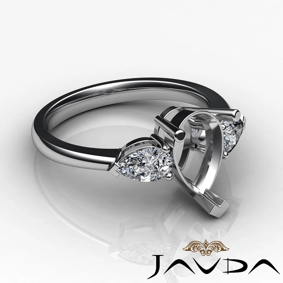 3 Stone Pear Semi Mount Brilliant Diamond Engagement Ring 14k White Gold 0.5Ctw - Image 3 of 4