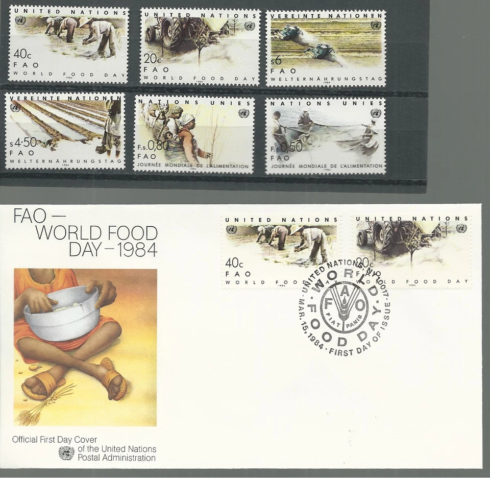 ONU 1984 NYC SC # 419-20, GINEBRA #122-3, VIENA # 40-1 MNH Y 3 FDC ENVÍO GRATUITO Foto 2 de 3