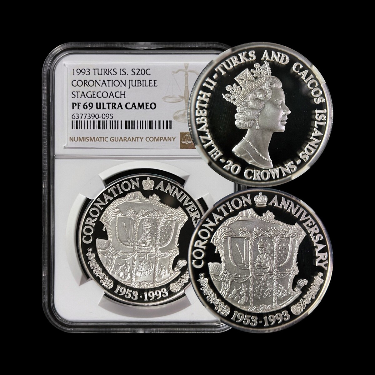 TURKS & CAICOS. 1993, 20 Crowns, Silver - NGC PF69 - Top Pop