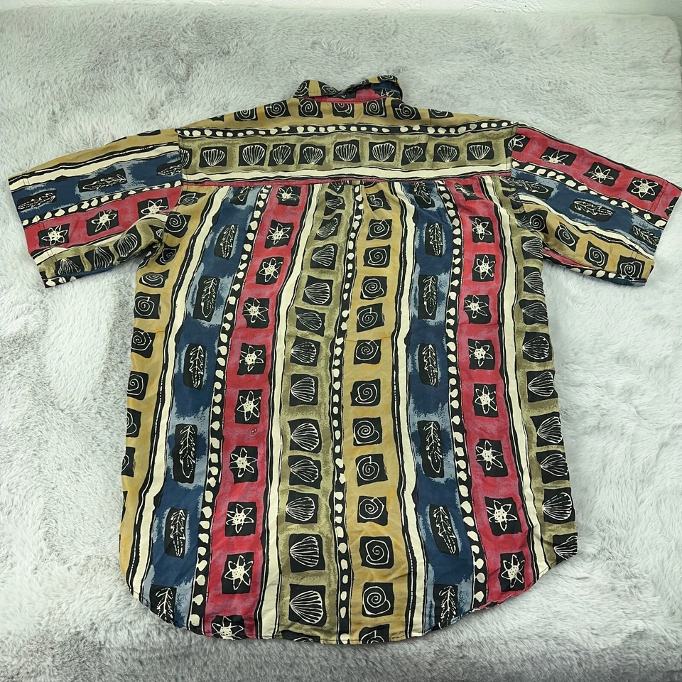 Camisa DE COLECCIÓN Colore Italia Para Hombre Mediana Azul Rojo Azul Seashell Seda AOP 80s 90s Foto 4 de 4